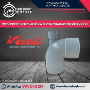 CODO 90° DE VENTILACIÓN 4" X 2" PVC PARA DESAGÜE | NICOLL