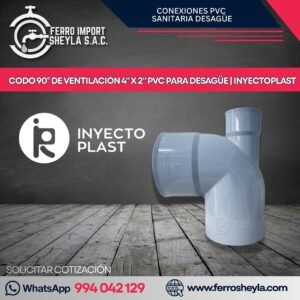 CODO 90° DE VENTILACIÓN 4" X 2" PVC PARA DESAGÜE | INYECTOPLAST