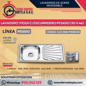 LAVADERO 1 POZA C/ESCURRIDERO PESADO (90 X 46)