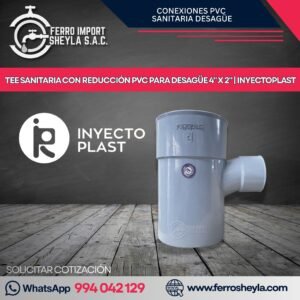 TEE SANITARIA CON REDUCCIÓN PVC PARA DESAGÜE 4" X 2" | INYECTOPLAST