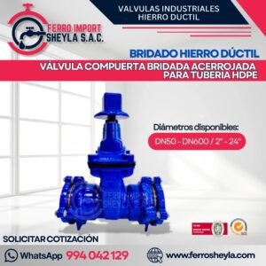 VÁLVULA COMPUERTA BRIDADA ACERROJADA PARA TUBERÍA HDPE | BRIDADO HIERRO DÚCTIL