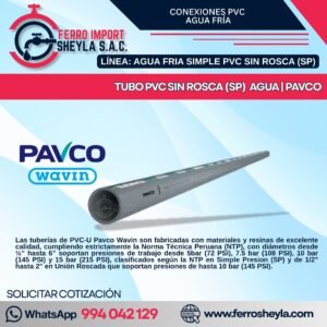 TUBO PVC SIN ROSCA (SP) AGUA | PAVCO