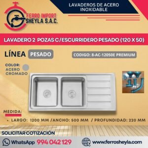 LAVADERO 2 POZAS C/ESCURRIDERO PESADO (120 X 50)