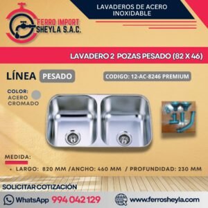 LAVADERO 2 POZAS PESADO (82 X 46)