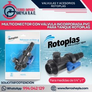 MULTICONECTOR CON VÁLVULA INCORPORADA PVC PARA TANQUE ROTOPLAS