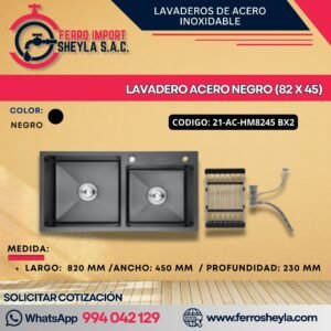 LAVADERO ACERO NEGRO (82 X 45)